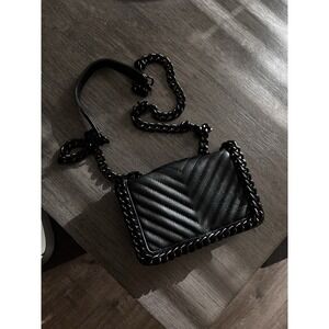 ALDO Black Greenwald Crossbody Quilted Bag Purse With Chain Strap Flap Closure